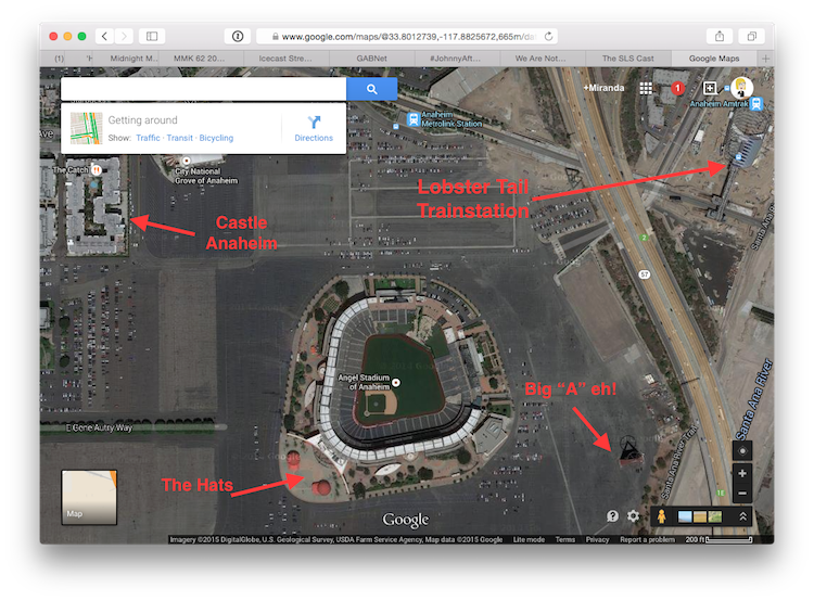 Annotated Angel's Stadium and surrounding area